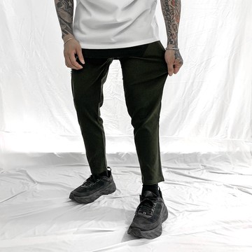 【AMERO】男裝 女裝 彈力素色九分褲 鬆緊褲頭