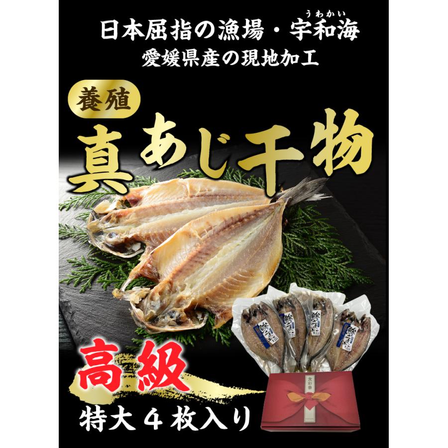 プレゼント ギフト 海鮮 干物 特大真あじ干物 4枚 アジ 干物 贈答用 ギフト 愛媛県産 養殖 真あじ アジの開き 鯵  送料無料 Y凍