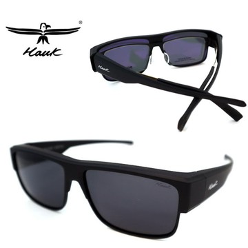 Hawk 台灣精品 專業偏光套鏡 偏光太陽眼鏡 護眼防曬 HK1022-02 霧黑框深灰偏光鏡片 公司貨