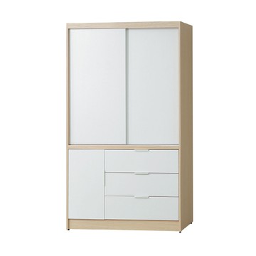 ASSARI-原木雙色4尺推門三抽衣櫃(寬122x深60x高202cm)