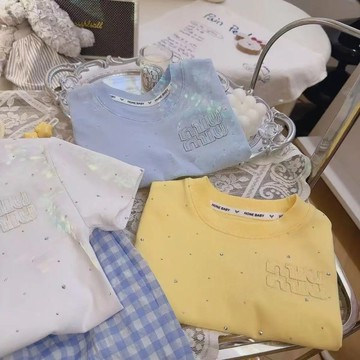 閃閃亮重工燙鑽圓領洋氣打底棉夏日新款半袖韓版寶寶兒童短袖T恤 兒童短袖T恤 女童短袖上衣 打底衫上衣 夏季 韓版 中小童