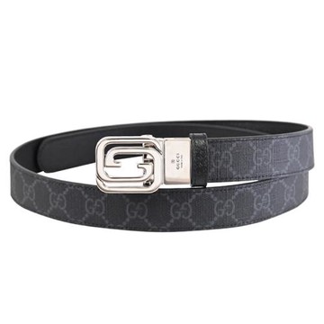 GUCCI 715603 Interlocking G 方形雙G互扣式雙面皮革皮帶.黑
