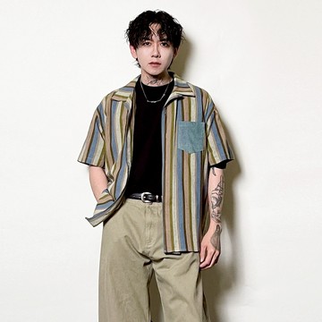 Vintage 莫蘭迪條紋短袖襯衫