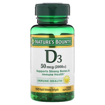 Nature's Bounty, D3，50 微克（2,000 國際單位），150 粒速釋軟凝膠