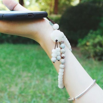 壽山石手機掛鏈玉石防丟鏈復古文藝小清新民族風菩提蓮花掛鏈手鏈