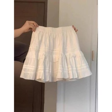 大碼法式甜美白色半身裙女夏季高腰蛋糕裙胖MM遮肚顯瘦蓬蓬短裙子