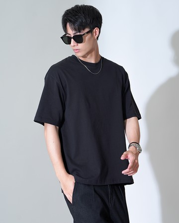 【台灣製】13.4oz落肩款重磅素Tee (黑色)