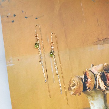 純銀鍍金流蘇優雅耳線/耳環 – 橄欖石
