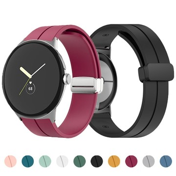 適用 Google Pixel Watch 4 3 2 1代 折疊扣磁性矽膠錶帶 谷歌Pixel手錶 液態矽膠錶帶 腕帶