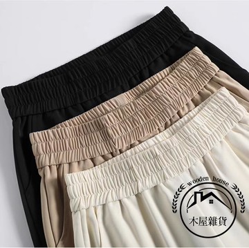 春夏冰絲薄寬褲女西裝褲高腰寬版休閒顯瘦垂感直筒褲子【木屋雜貨】