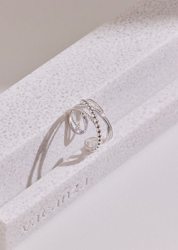 多層交錯・純銀戒指