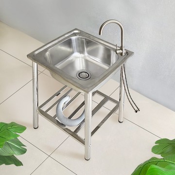 中型不鏽鋼水槽(附冷熱鵝頸型龍頭) HS50-M1