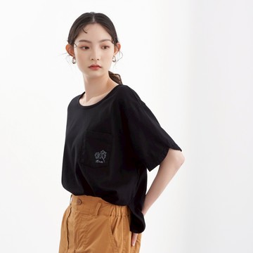 【ERSS】女裝 短袖 女生 t恤 短袖上衣 女裝 短袖 上衣 圓領T 口袋T 黑色【K70310】