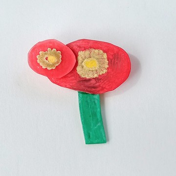 罌粟花痴胸針，手繪，紅，紅色罌粟花痴