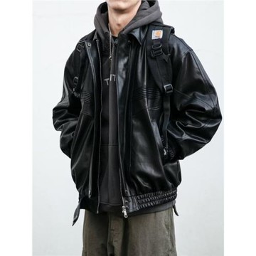 美式復古飛行員皮衣外套男春秋季防風寬松廓形美式高街機車皮夾克