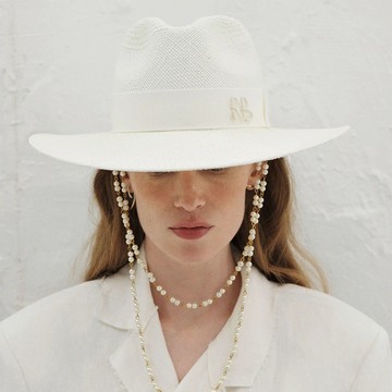 Ruslan Baginskiy 壓紋串珠雙鍊駝峰帽簷禮帽 - XS