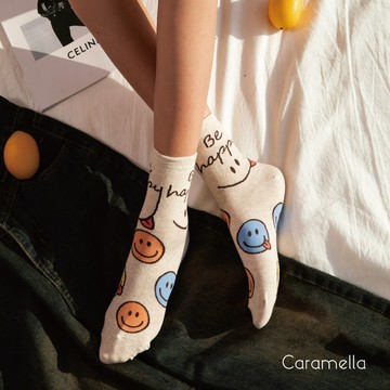 【Caramella】韓國襪子 女生襪子 笑臉襪子 微笑襪 韓國襪 笑臉襪 SOCKS 棉襪 韓國長襪 襪子 可愛襪子