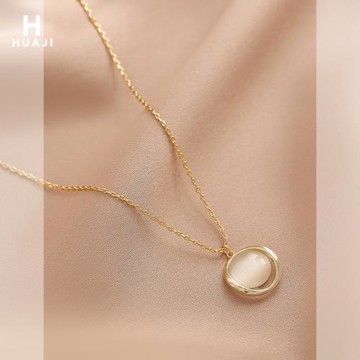 花跡貓眼石項鏈女輕奢小眾設計感鎖骨鏈高級感氣質百搭簡約頸鏈