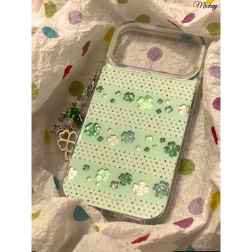 古早閃鉆波點四葉草掛鏈蘋果17pro/16/15手機殼13/12少女心11個性