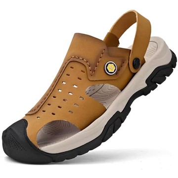 大友SAZ128口二色涼鞋男真皮夏季新款男士包頭沙灘鞋厚底兩用拖鞋男潮杰恆