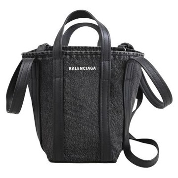 BALENCIAGA EVERYDAY XS NORTH-SOUTH 牛仔布雙提把手提斜背兩用小托特包(炭黑)