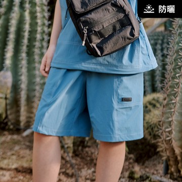 【UPF50+】童裝 ADELIE 撞色車線平織短褲 - 灰藍色