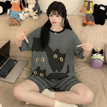 台灣现貨110kg 大碼夏季睡衣 居家服女 睡衣套裝 睡衣女 卡通睡衣 短袖睡衣 大尺碼睡衣 可愛睡衣 家居服 寬鬆睡衣