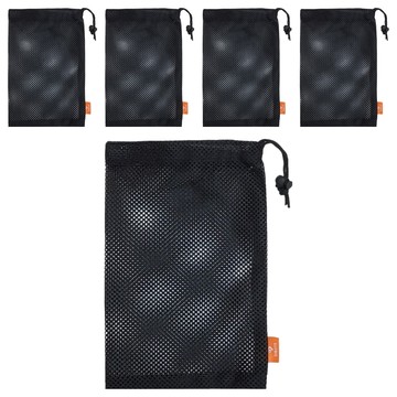 DIBOTE 迪伯特 收納束口袋透氣網袋 W3007-M 30 x 20cm  黑色  5個