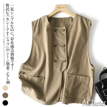 【ACheter】BF風雙排扣寬鬆棉工裝背心外套# 112226(現貨+預購)