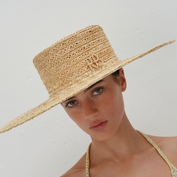 Ruslan Baginskiy RB字交叉藤編平頂大草帽 - XS