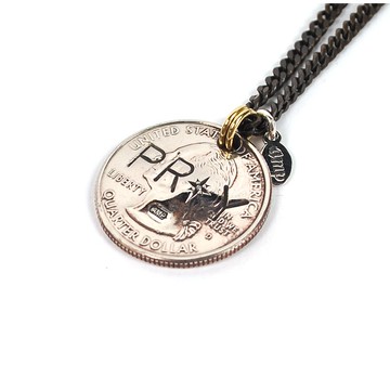 日本AMP JAPAN 25美分硬幣PRAY水鑽手工打造吊墜項鍊日本製11AD-217