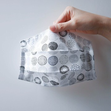 夏日薄棉口罩套-白底圓圈印花