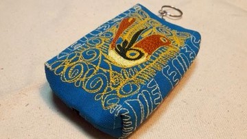 手工刺繡 蜂鳥 方塊 零錢包-天藍