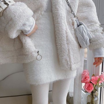 高腰針織半身裙秋冬毛絨絨馬海毛縣短裙a字裙子半裙女白色包臀裙