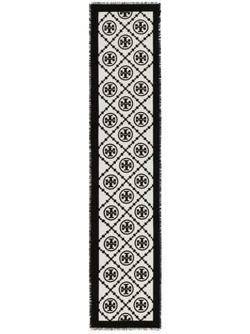 Tory Burch - T Monogram Bordered Scarf - women - Silk/Wool/Cashmere - One Size - Black