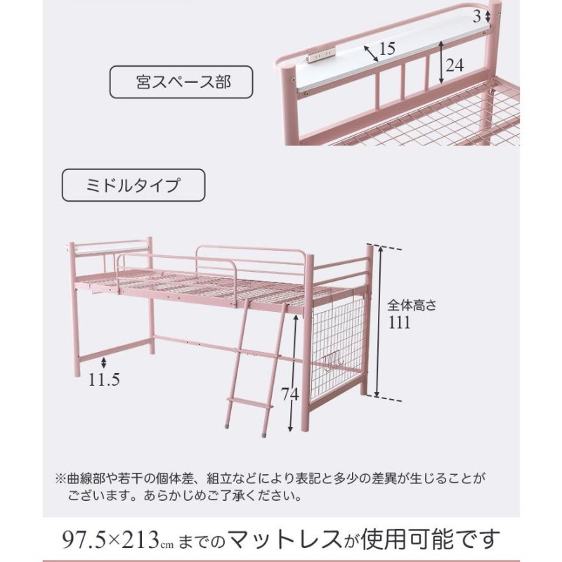 大人かわいいインテリア 宮・コンセント付き ロフトベッド【Choutte