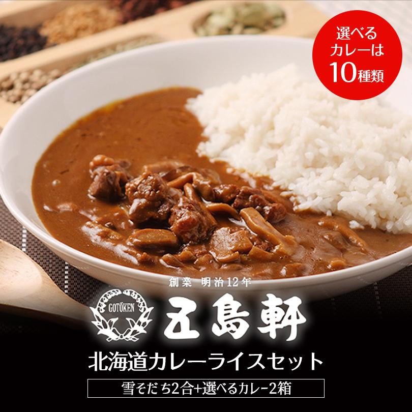 北海道カレーライスセット カレールー選べる2箱セット 米2合 1本 送料無料 ななつぼし 五島軒 函館 カレー ルー レトルト 雪そだち 食べ比べ 詰め合わせ ギフト