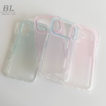 簡約高級感半透藍粉暈染磨砂 適用iPhone 17 16 15 14 Pro Max i15 i16 17Pro 手機殼