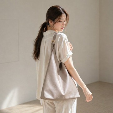 ANNA DOLLY 慵懶大容量荔枝紋肩背包 側背包 A4可放 通勤包 卡其