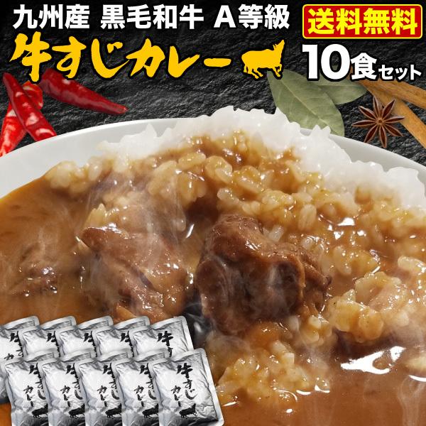 極旨牛すじカレー 10食 九州産黒毛和牛 A等級牛すじ使用 本格カレールー 自然素材 独自ブレンド 湯煎 簡単調理 時短 送料無料 常温便