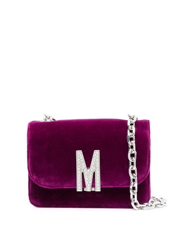 Moschino - Crystal-embellished logo cotton cross body bag - women - Cotton - One Size - Purple