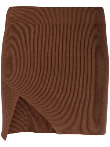 Laneus - ribbed-knit asymmetric miniskirt - women - Cotton/Lycra - 40 - Brown