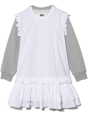 MM6 Maison Margiela Kids - contrast-panel long-sleeve dress - kids - Cotton - 8 yrs - White