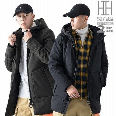 中綿コート メンズ ミディアム丈 フード付き ダブルファスナー 無地 アウター アウトドア 防寒 通販 Lineポイント最大get Lineショッピング