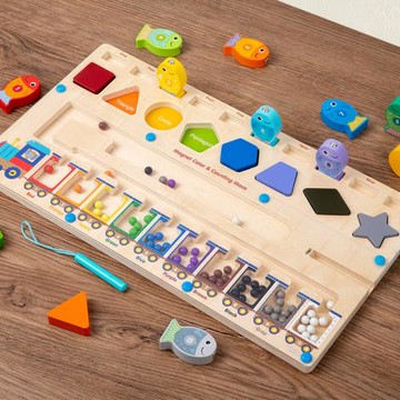 磁性迷宮走位釣魚游戲1-9數字形狀認知磁力顏色走珠玩具跨境早教