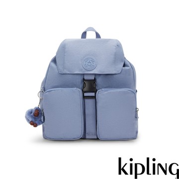Kipling 灰藍色大容量多袋收納後背包-ALDINE