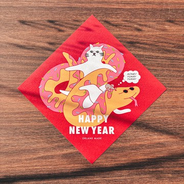 2025蛇年春聯 貪吃貓與甜甜圈蛇【一組4張】