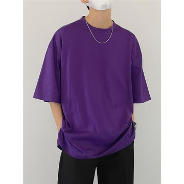 S/FACE夏韓版時髦簡約純色短袖t恤男士寬松柔軟圓領五分袖打底衫