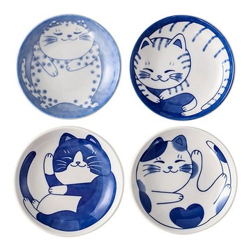 Modenji 貓咪盤子4件組 YJ635  10 x 10 x 2cm  貓咪 藍色  1組