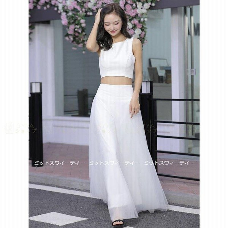 ウエディングドレス セパレート 二次会 花嫁 前撮り ウェディングドレス ロングドレス 大人 白 シンプル リゾートドレス ワンピース サテン チュール 通販 Lineポイント最大get Lineショッピング